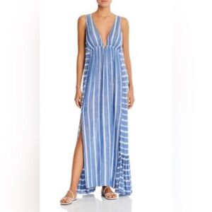LSpace Blue and White Striped Maxi Coverup Dress